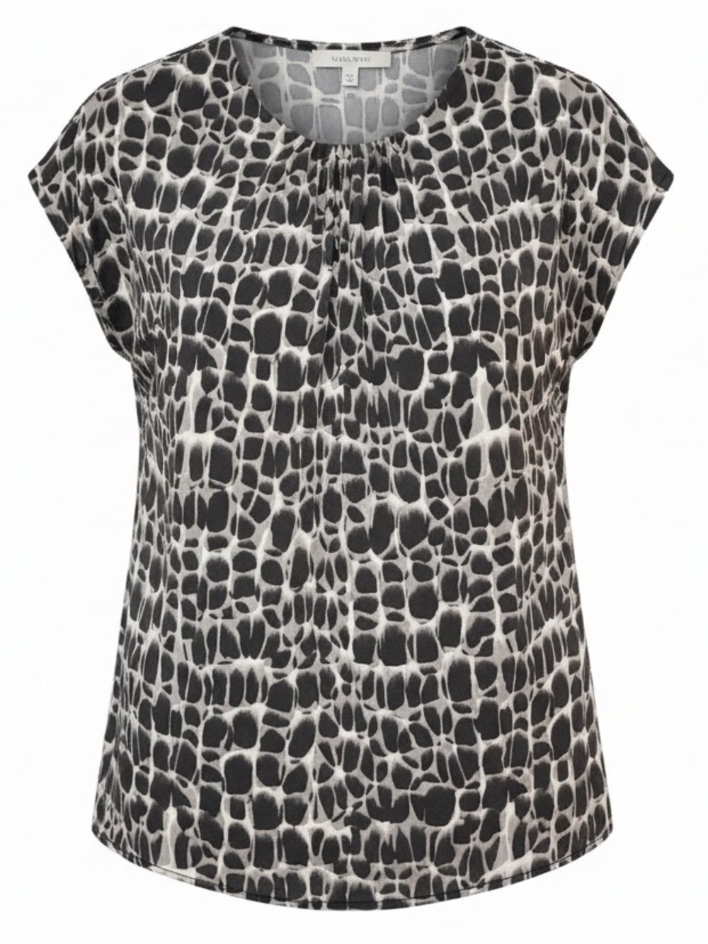 Ann Taylor Silk Black & Gray Animal Print Short Sleeve Blouse Sz 2 | EUC